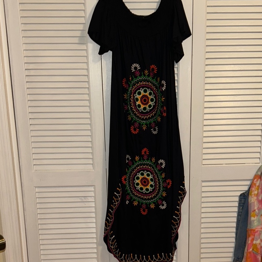 Black Embroidered off shoulder Women's Dress